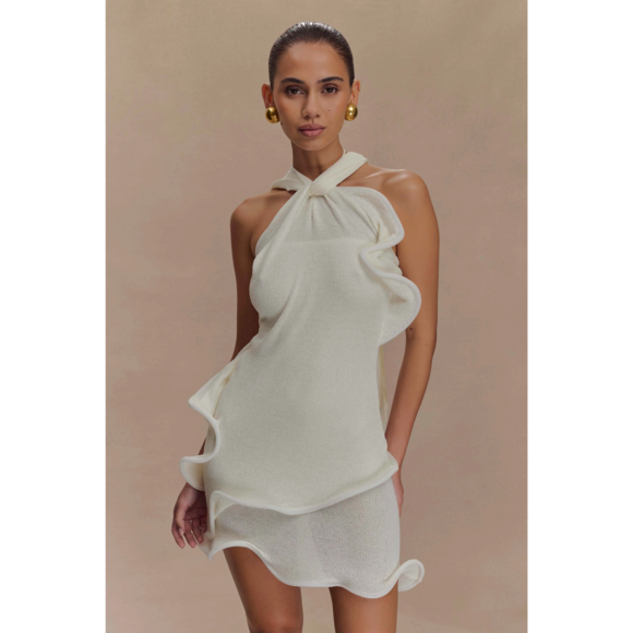 Meshki Tops - Meshki Caprice Halter Knit Mini Dress - White